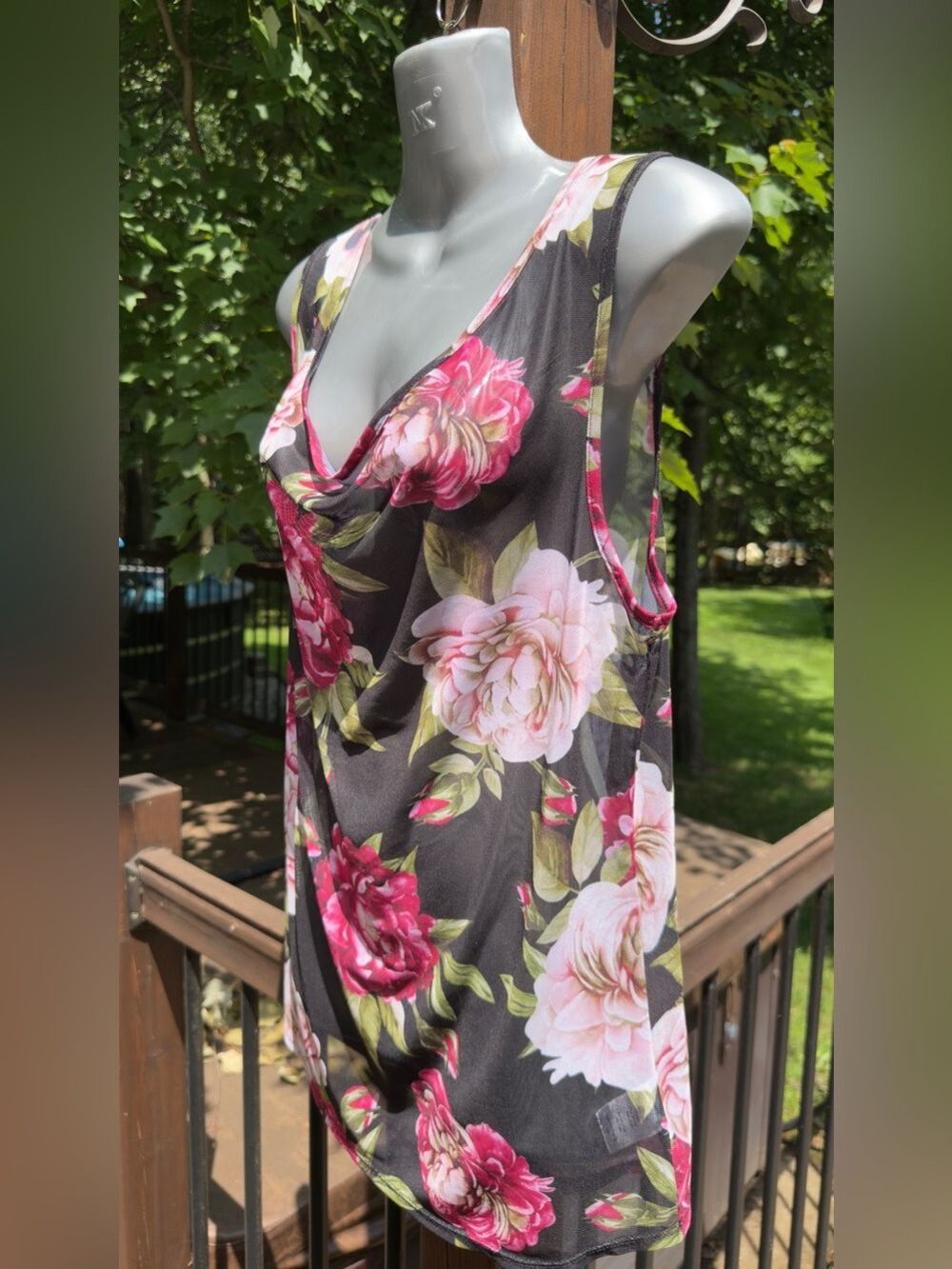 🌺🖤 Floral Cowl Neck Camisole in Black and Pink | Size Medium - Picture 5 of 11